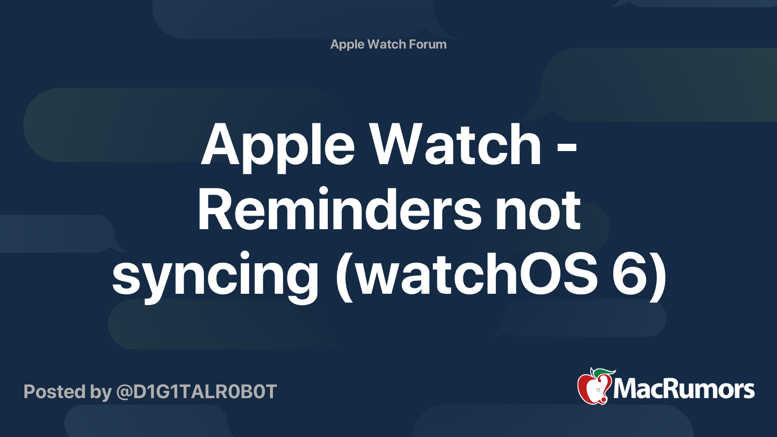 Apple Watch - Reminders not syncing (watchOS 6) | MacRumors Forums