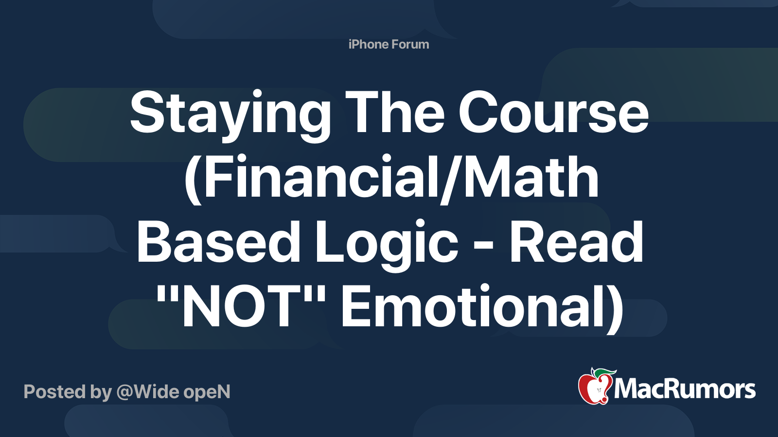 Staying The Course (Financial/Math Based Logic Read "NOT" Emotional