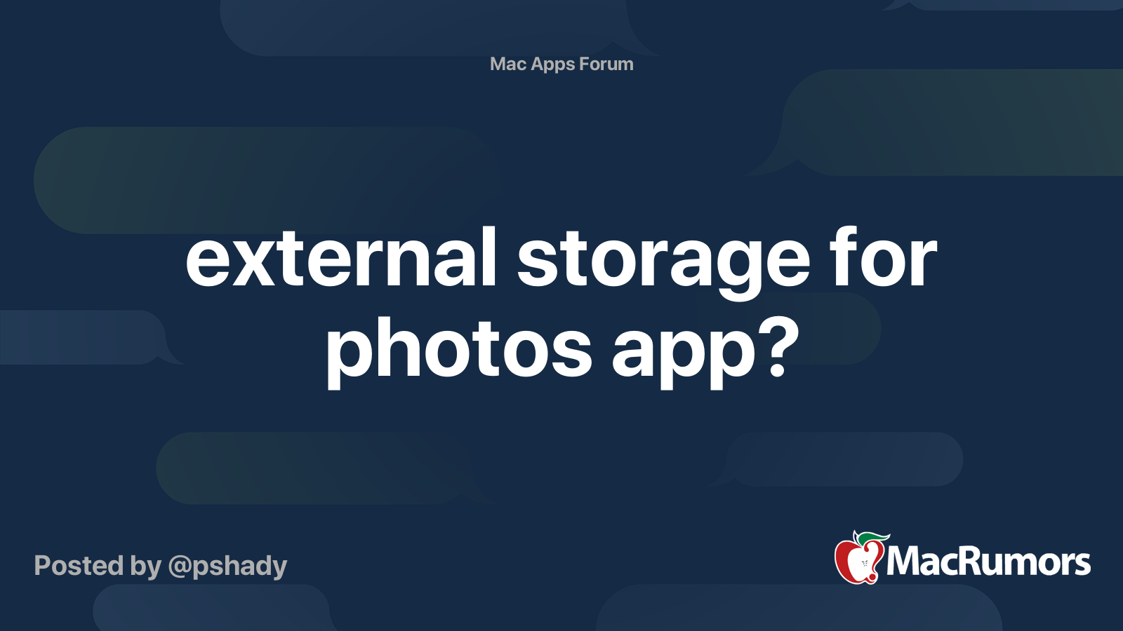 external storage for photos app? MacRumors Forums