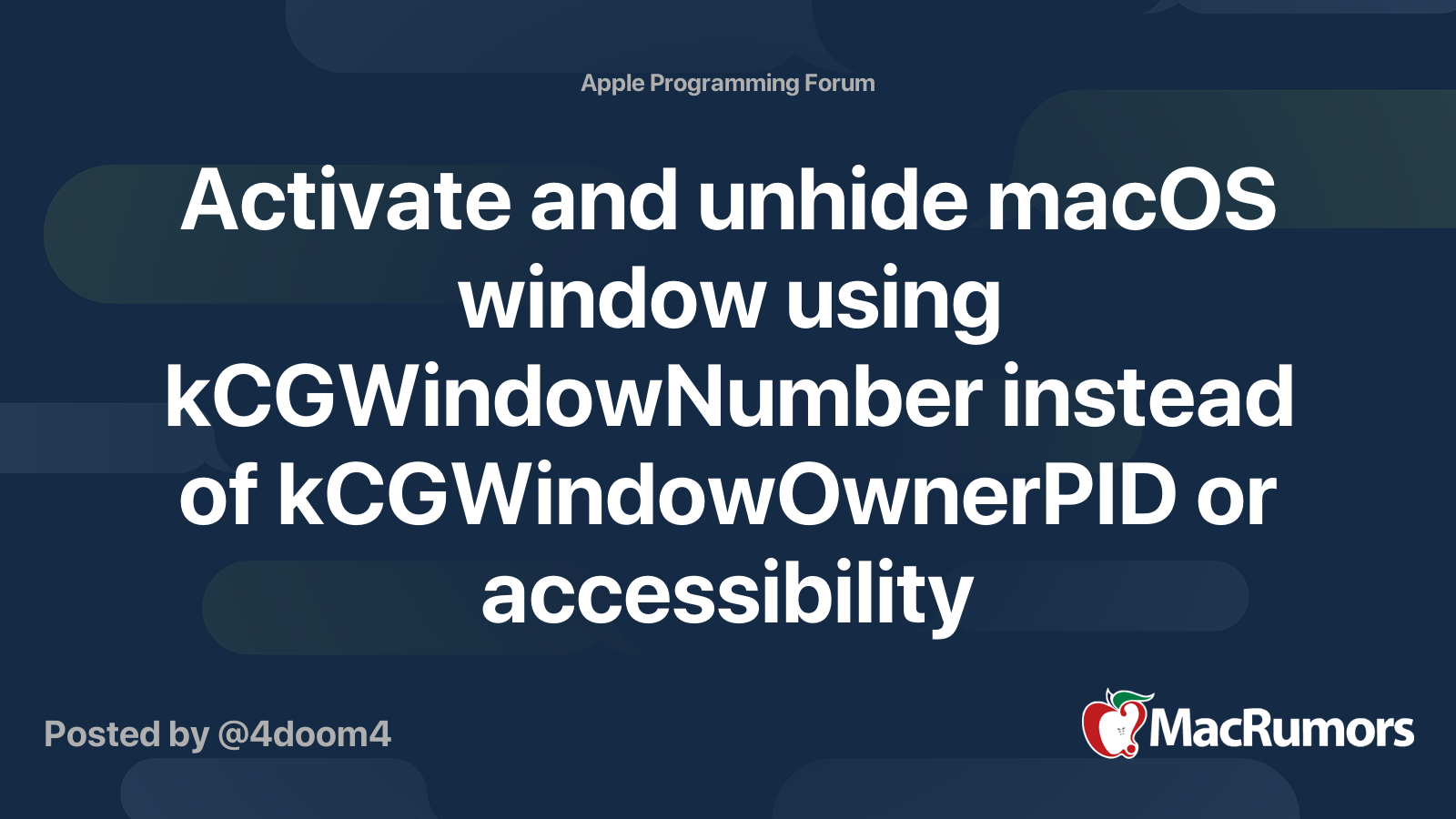 Activate and unhide macOS window using kCGWindowNumber instead of ...