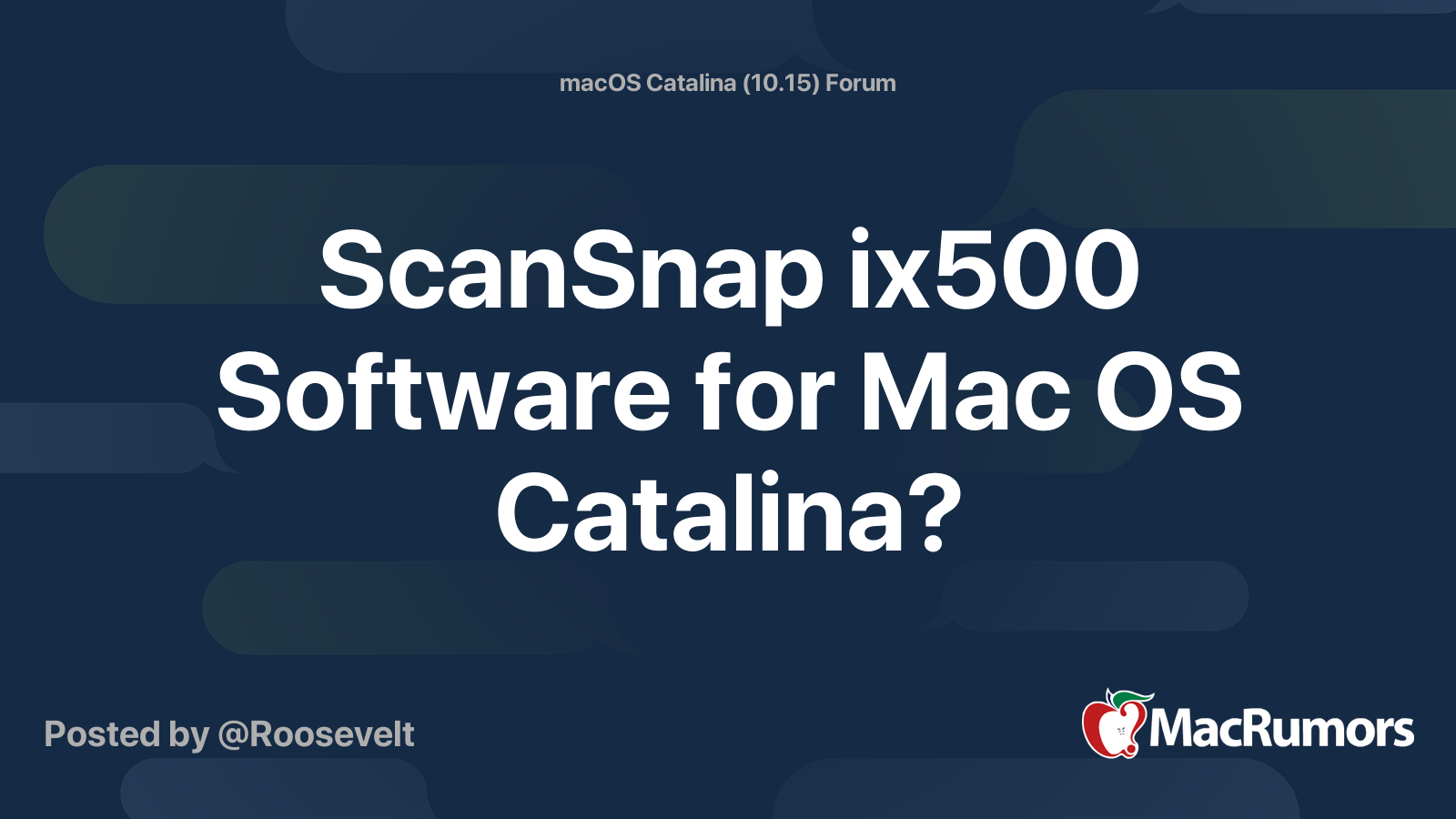 Scansnap Ix500 Software For Mac Os Catalina Macrumors Forums