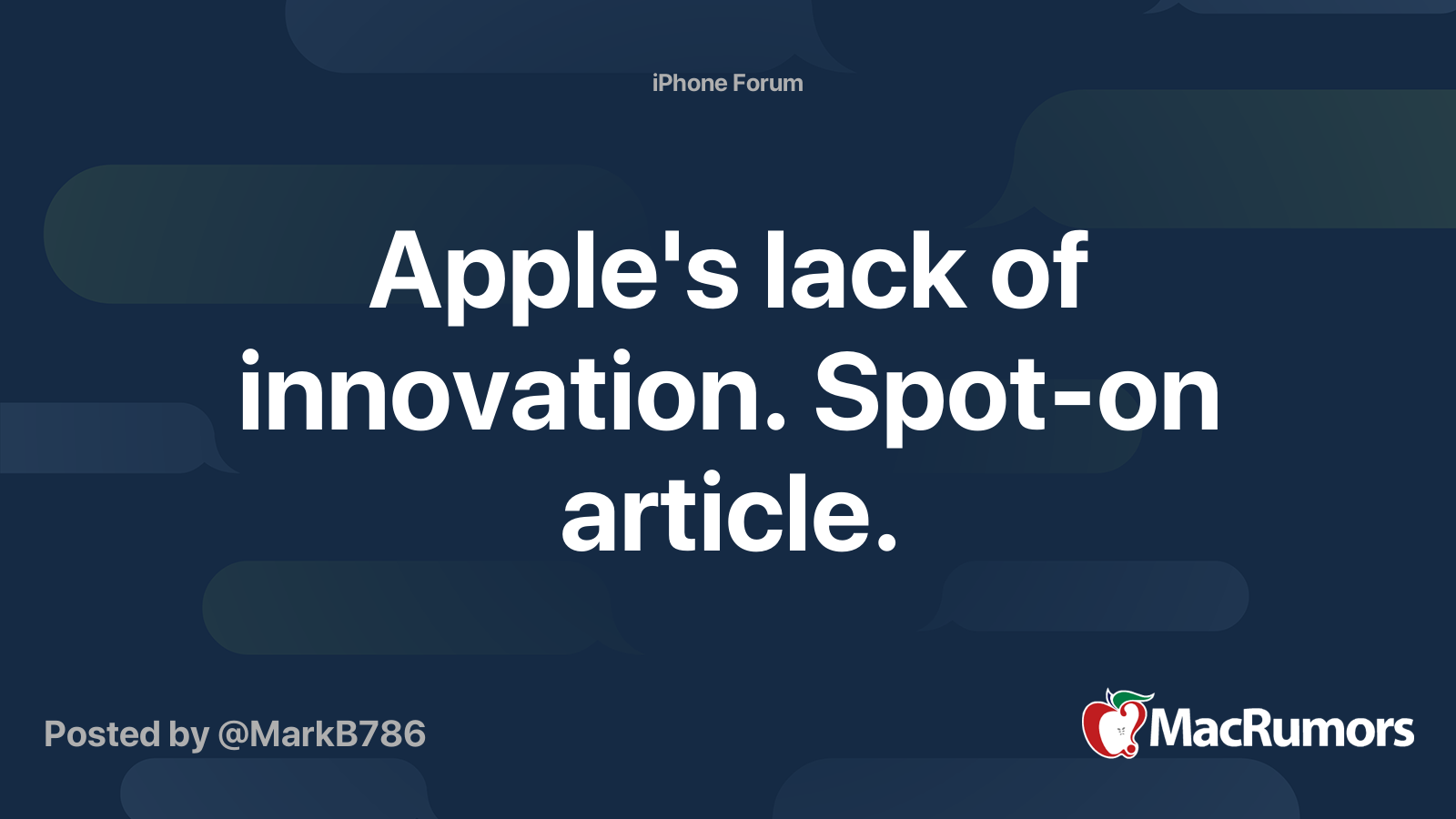 Apple's lack of innovation. Spot-on article. | MacRumors Forums