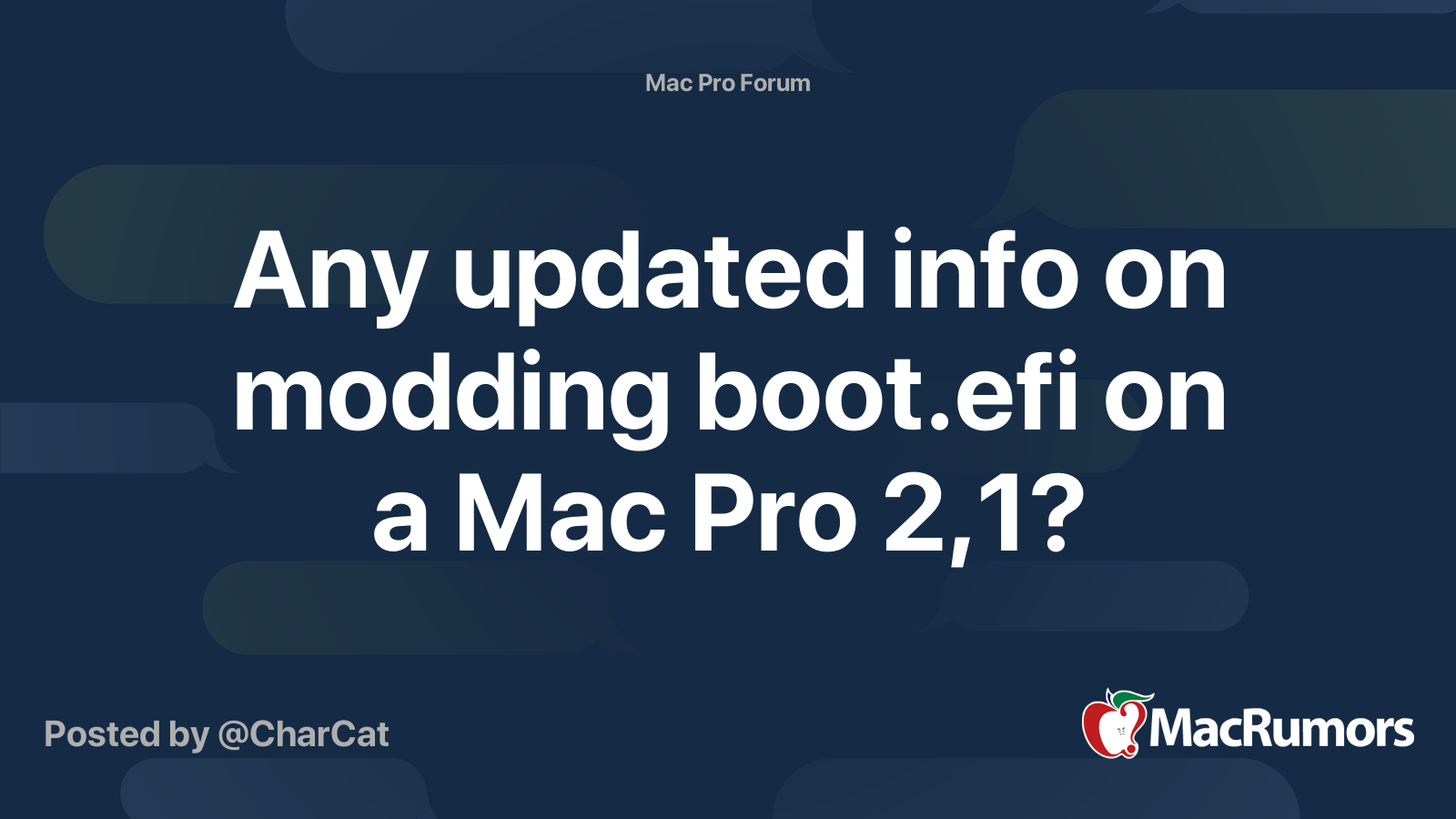 Any updated info on modding boot.efi on a Mac Pro 2,1? | MacRumors Forums