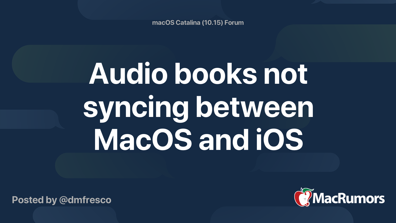 Audio books not syncing between MacOS and iOS MacRumors Forums