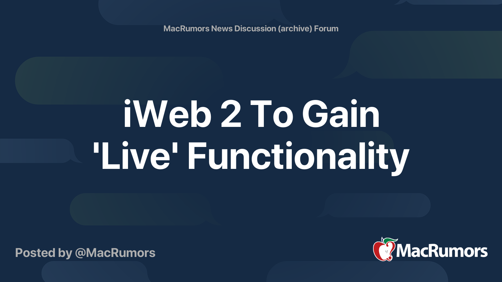 iWeb 2 To Gain 'Live' Functionality | MacRumors Forums