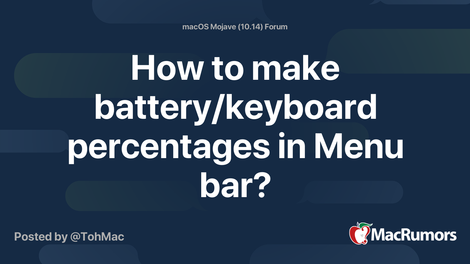 How to make battery/keyboard percentages in Menu bar? | MacRumors Forums