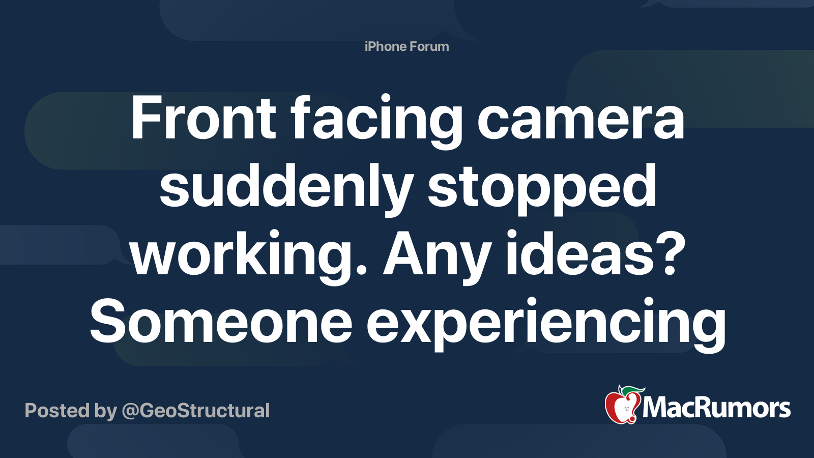 Front facing camera suddenly stopped working. Any ideas? Someone