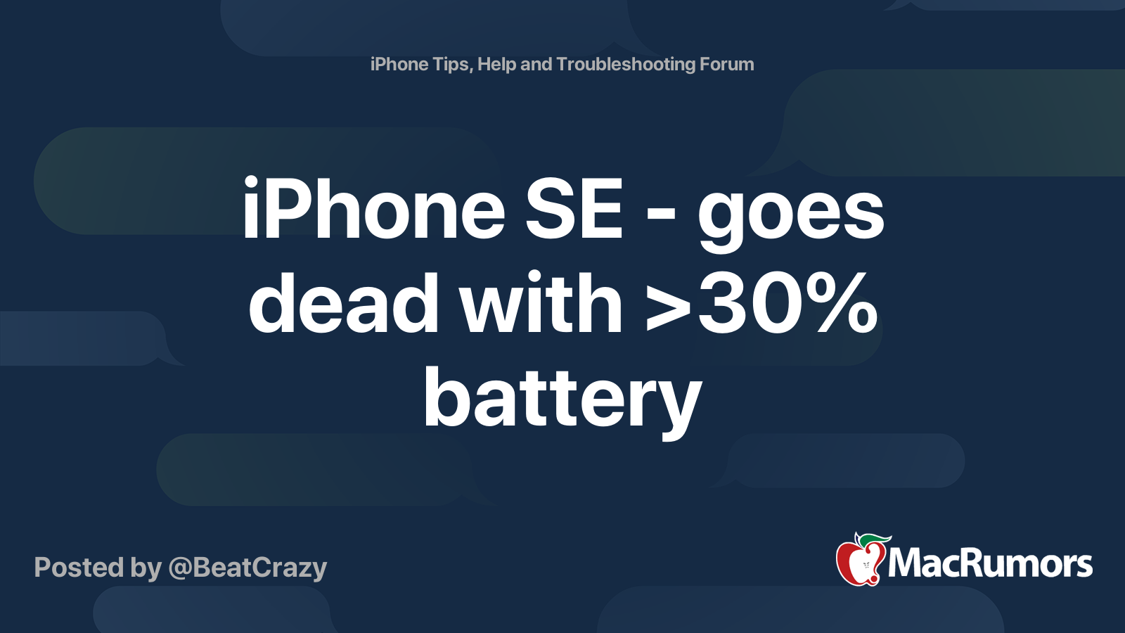 iPhone SE - goes dead with >30% battery | MacRumors Forums