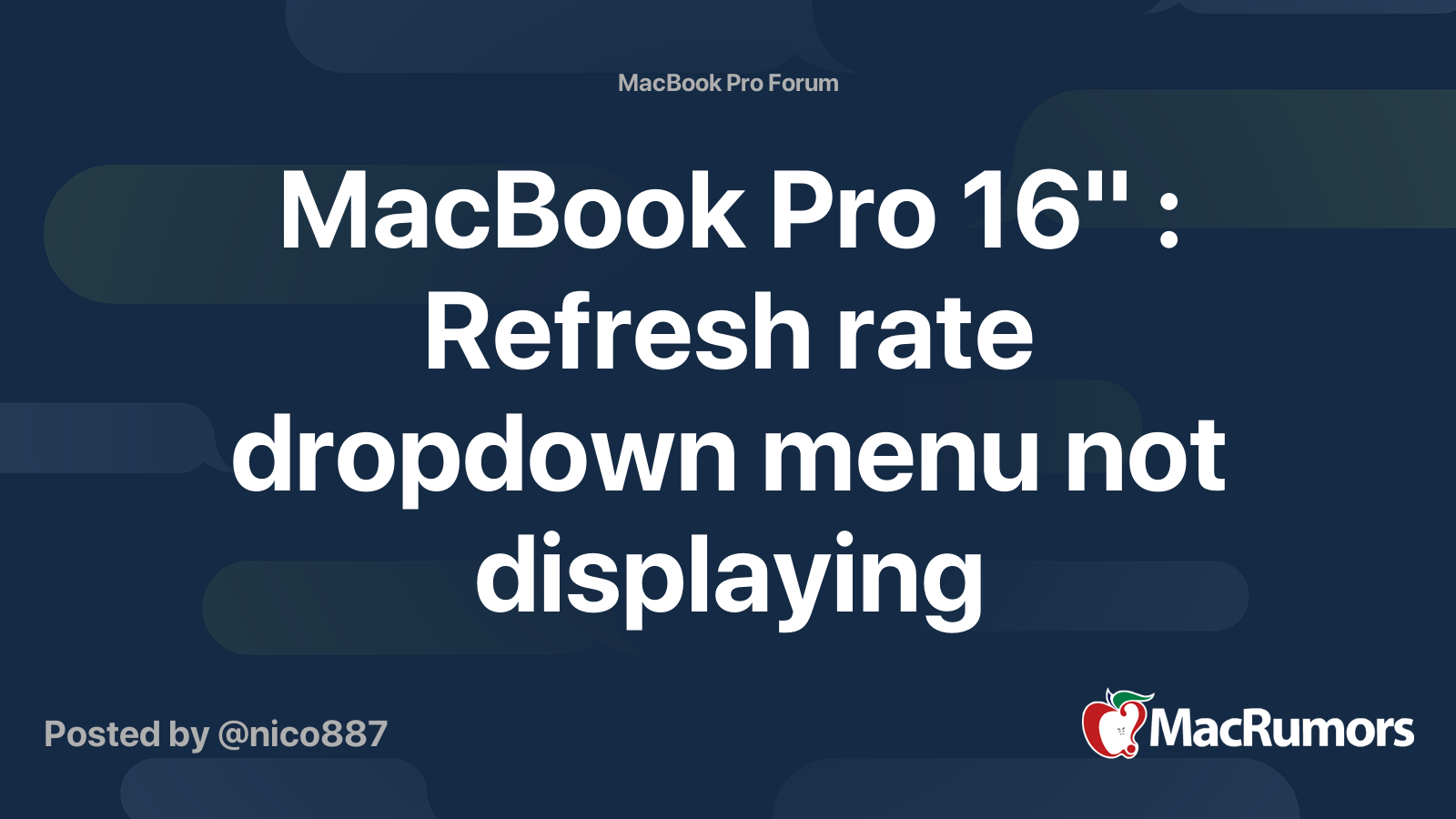 MacBook Pro 16'' Refresh rate dropdown menu not displaying