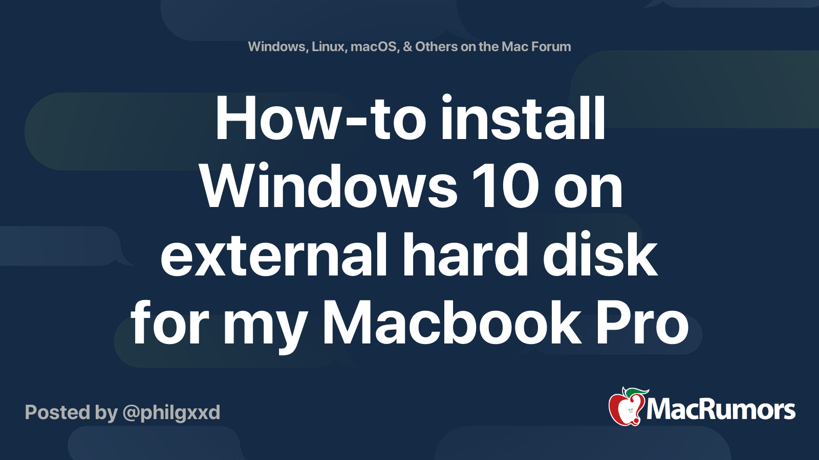 Howto install Windows 10 on external hard disk for my Macbook Pro 4,1? MacRumors Forums