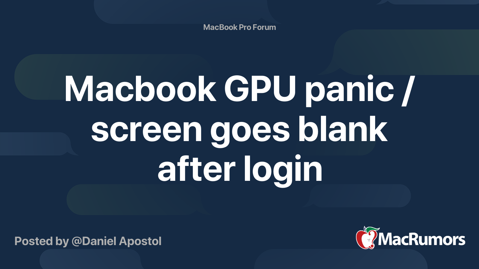 Macbook GPU panic / screen goes blank after login MacRumors Forums