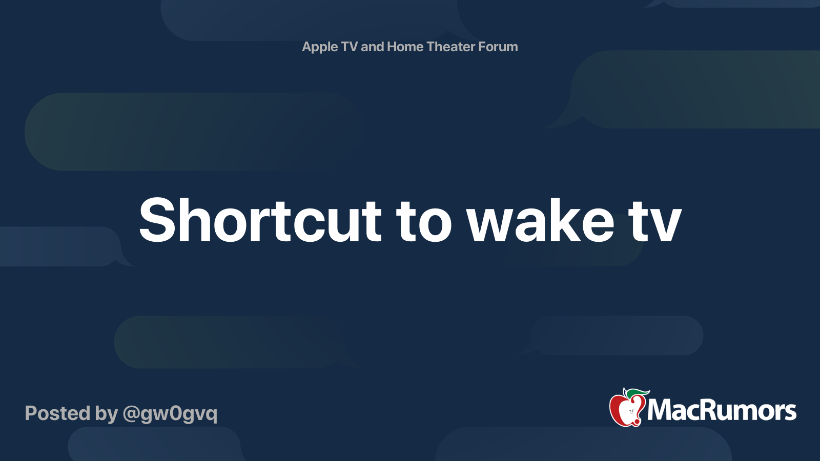 Shortcut to wake tv MacRumors Forums