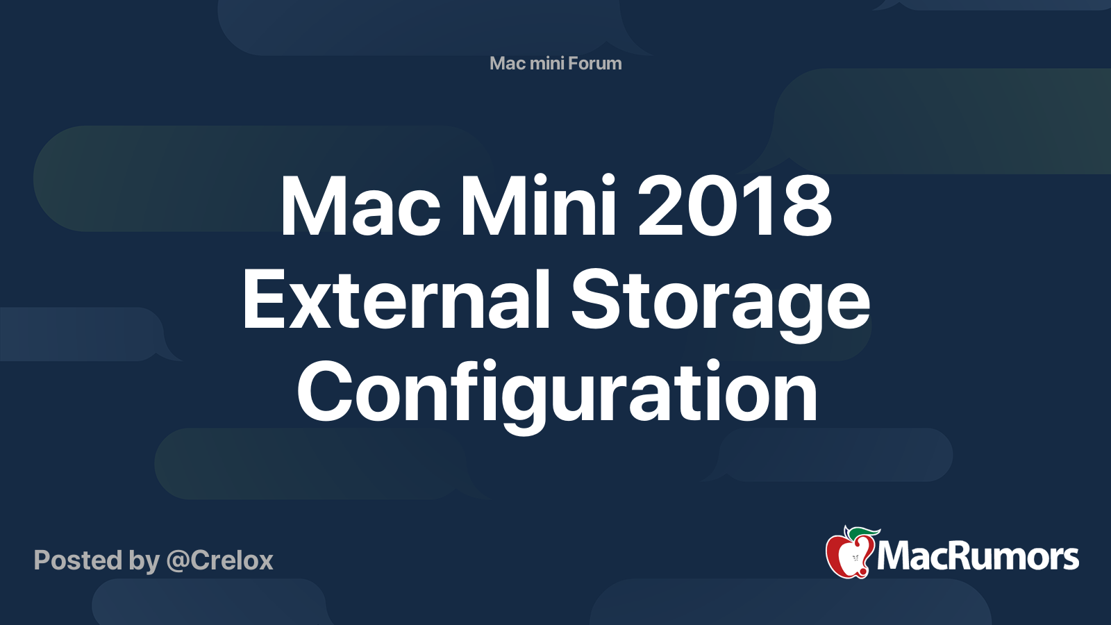 Mac Mini 2018 External Storage Configuration | MacRumors Forums