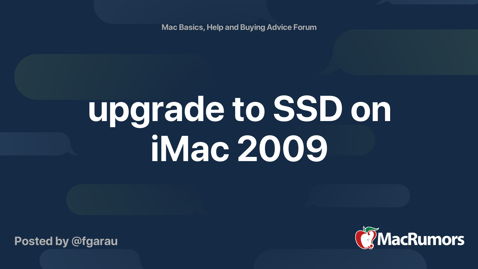 upgrade to SSD on iMac 2009 | MacRumors Forums