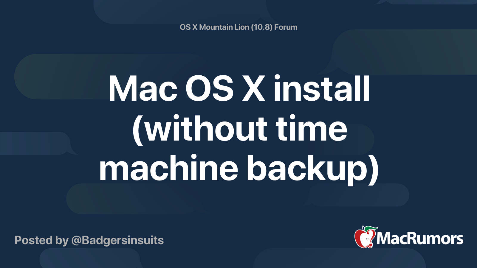 Mac OS X install (without time machine backup) | MacRumors Forums