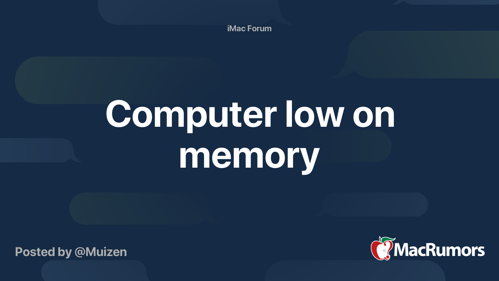 Computer low on memory MacRumors Forums