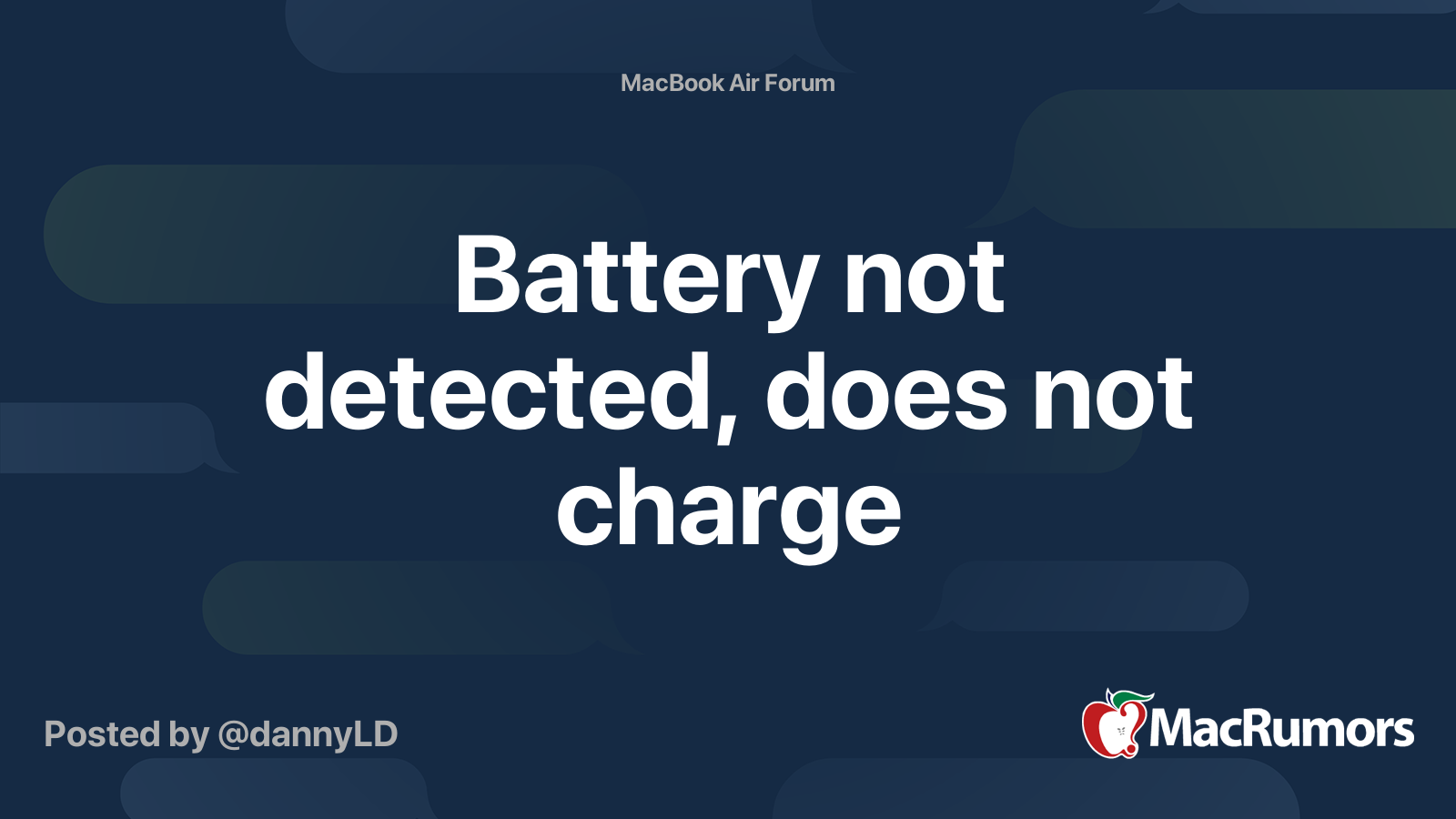 Battery not detected, does not charge MacRumors Forums