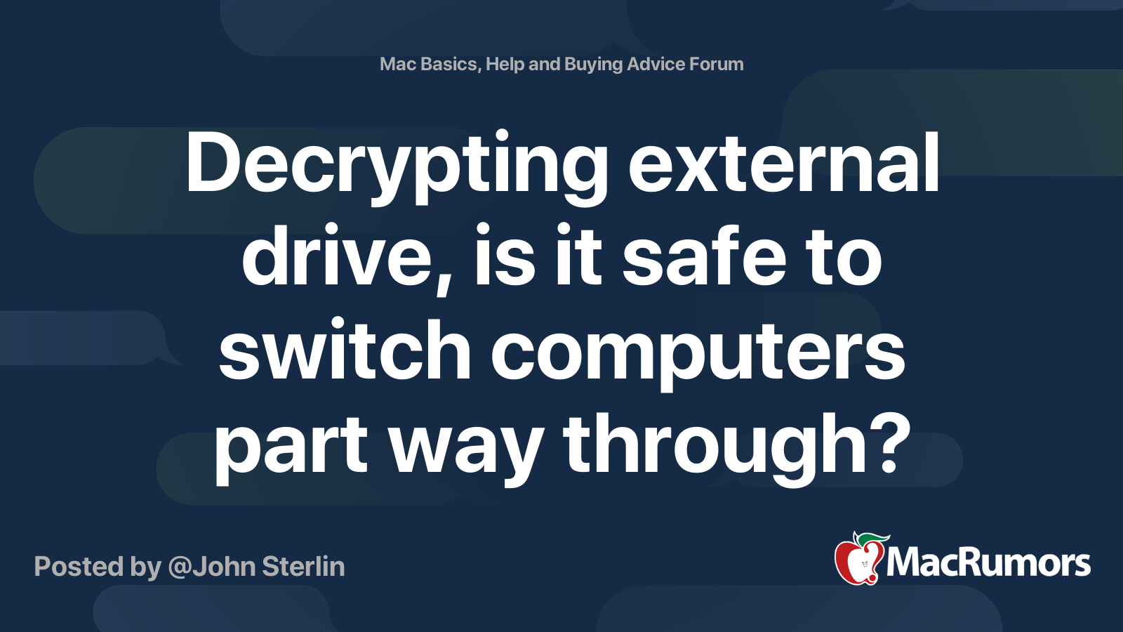 Decrypting external drive, is it safe to switch computers part way