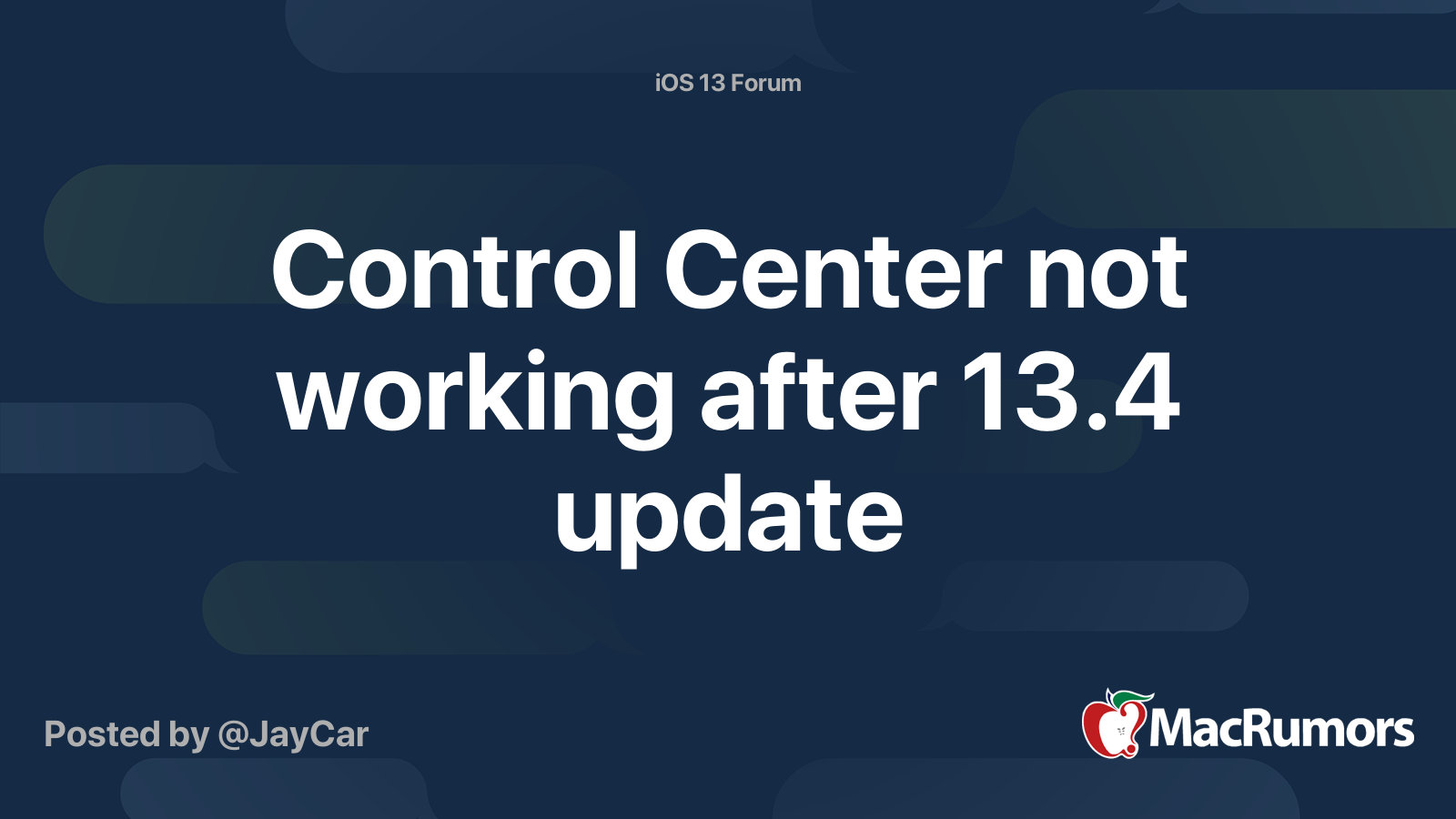 Control Center not working after 13.4 update MacRumors Forums