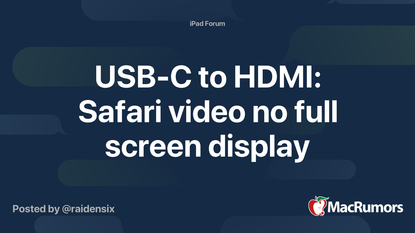 Usb C To Hdmi Safari Video No Full Screen Display Macrumors Forums