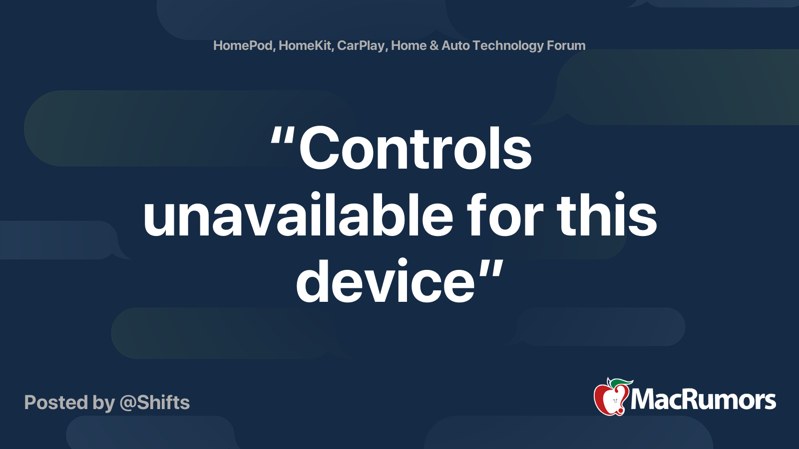 “Controls unavailable for this device” MacRumors Forums