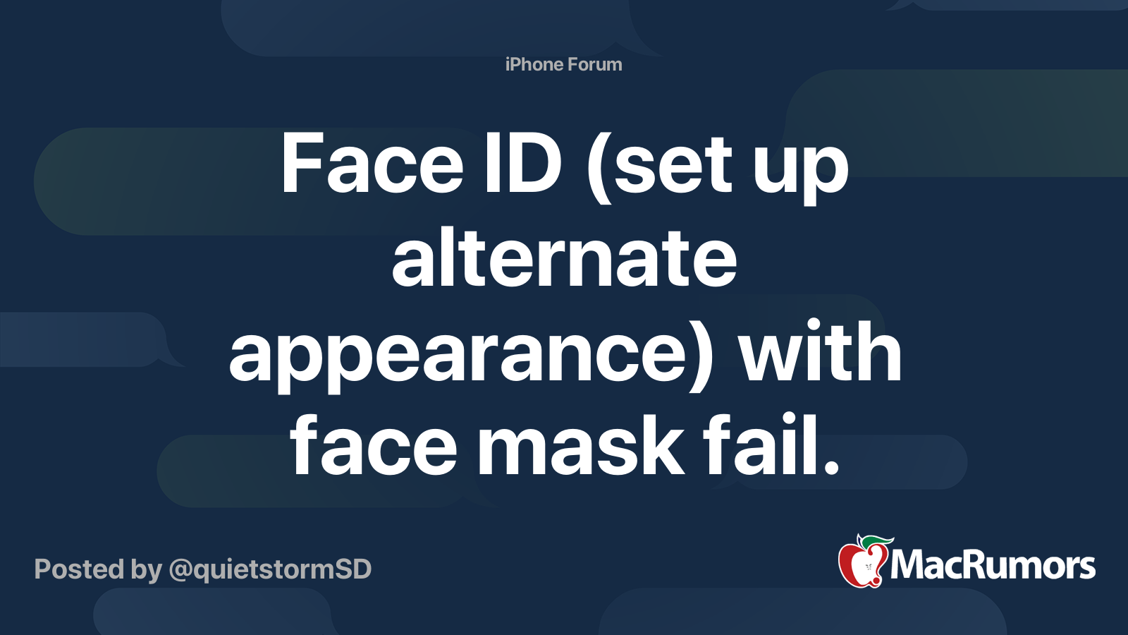 Face ID (set up alternate appearance) with face mask fail. MacRumors