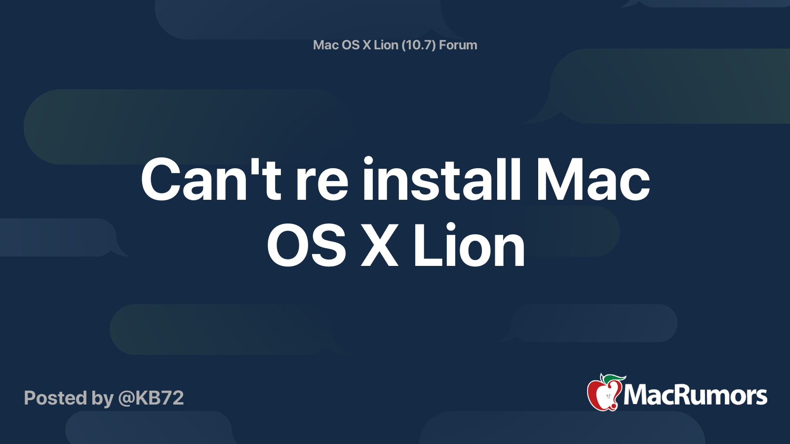 Can't re install Mac OS X Lion | MacRumors Forums
