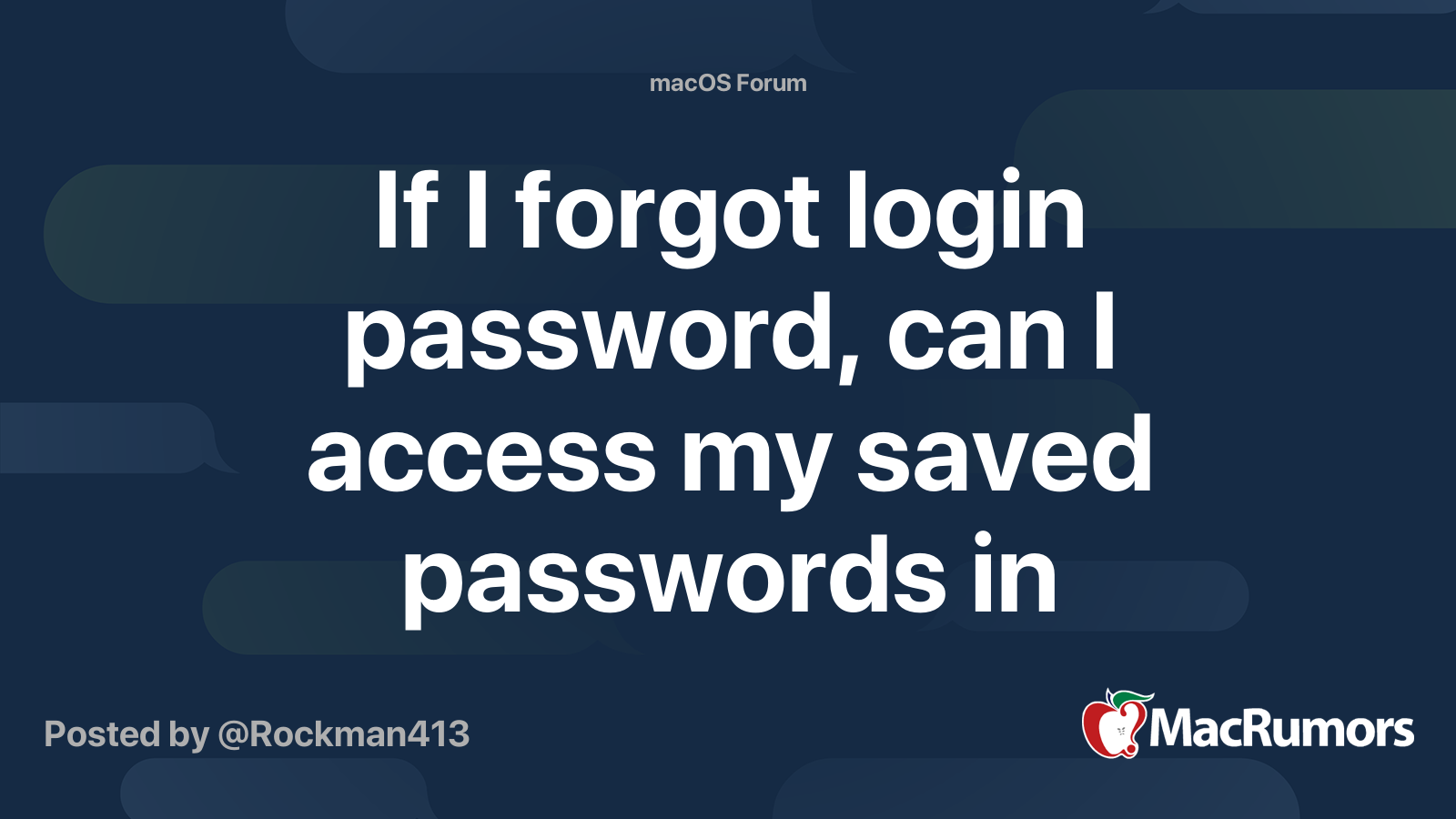 If I login password, can I access my saved passwords in Keychain? MacRumors Forums