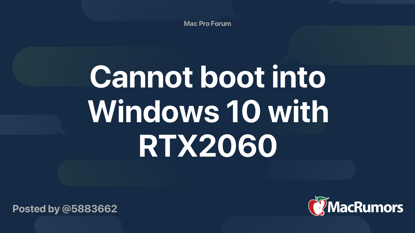 Cannot boot into Windows 10 with RTX2060 | MacRumors Forums