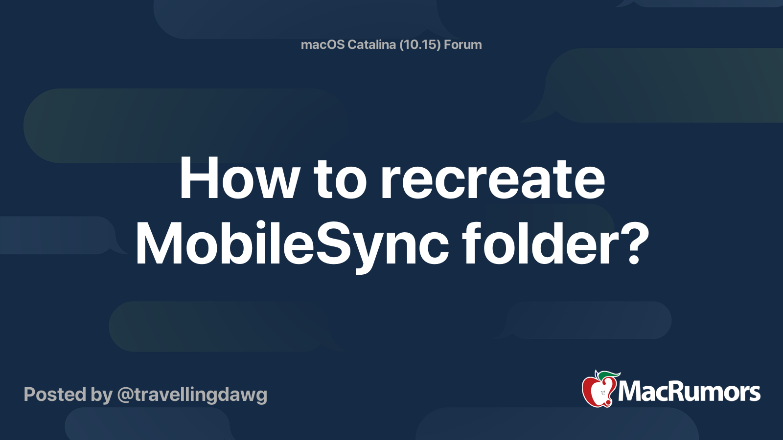 How to recreate MobileSync folder? MacRumors Forums