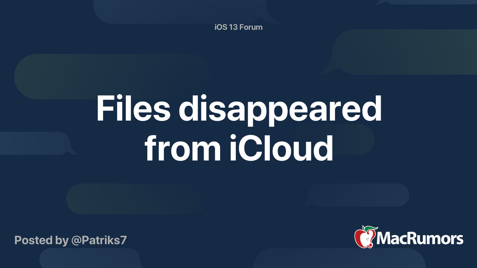 Files disappeared from iCloud | MacRumors Forums