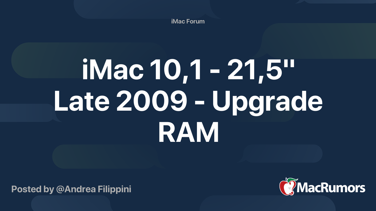 iMac 10,1 - Late Upgrade RAM | Forums