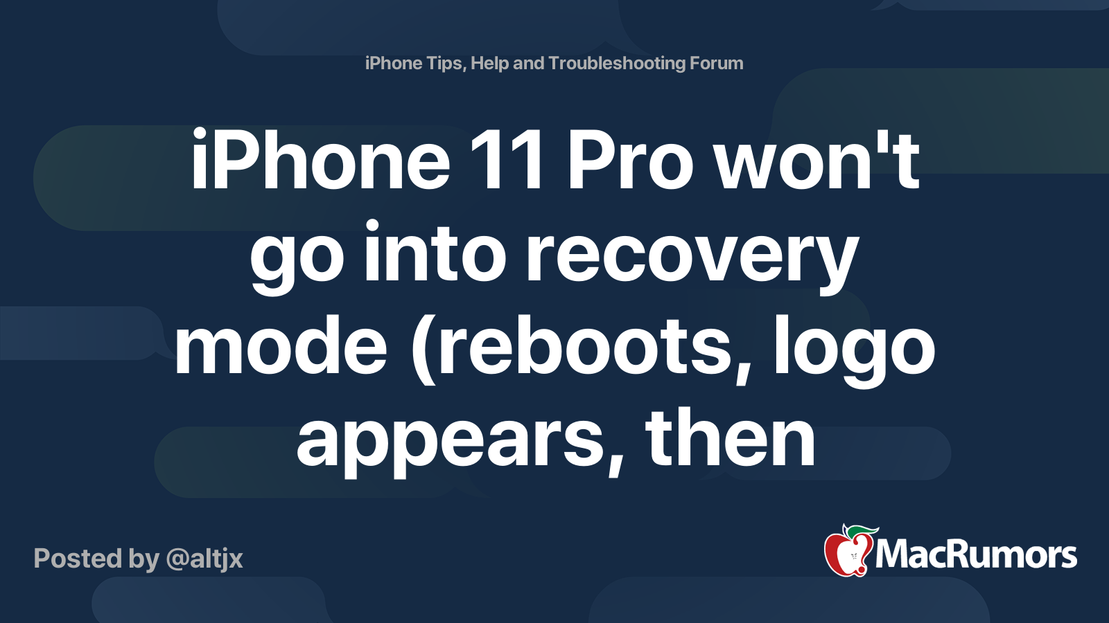 iPhone 11 Pro won't go into recovery mode (reboots, logo appears, then