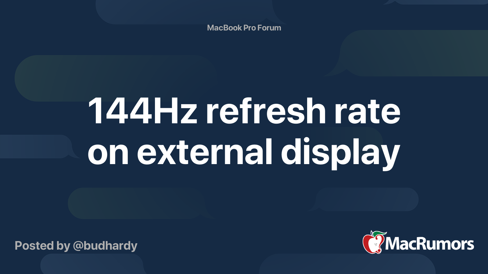 144hz Refresh Rate On External Display Macrumors Forums