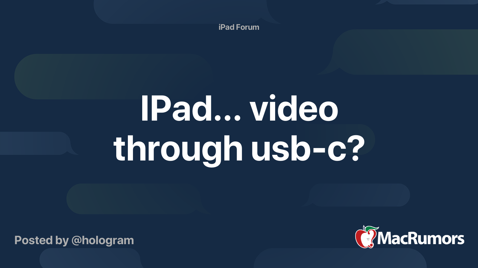 IPad... video through usbc? MacRumors Forums