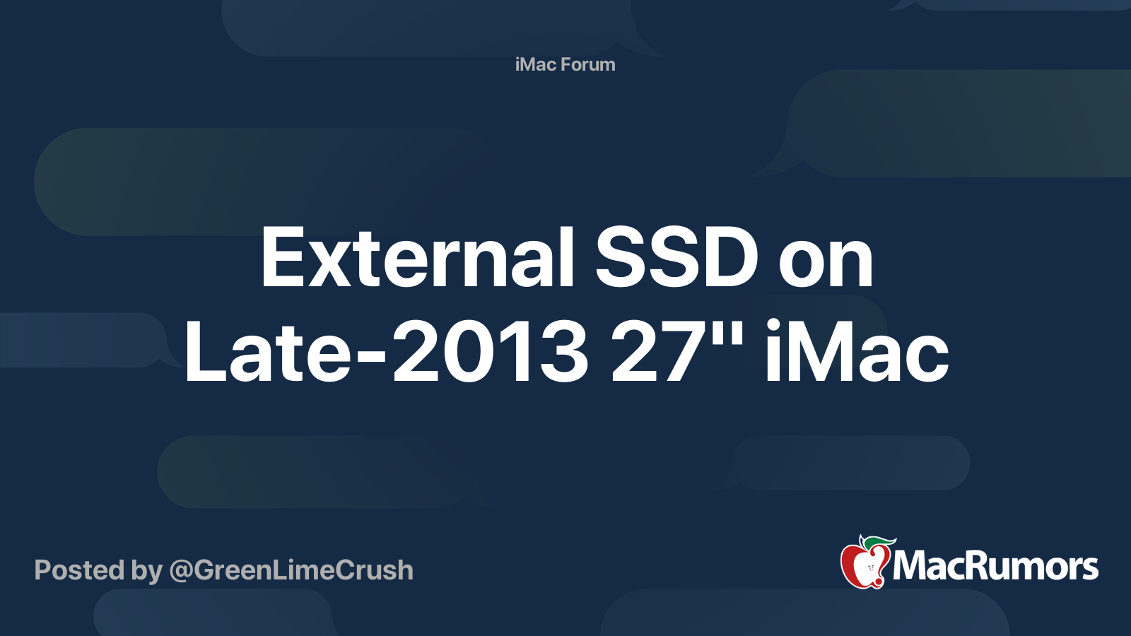 External SSD on Late-2013 27" iMac | MacRumors Forums