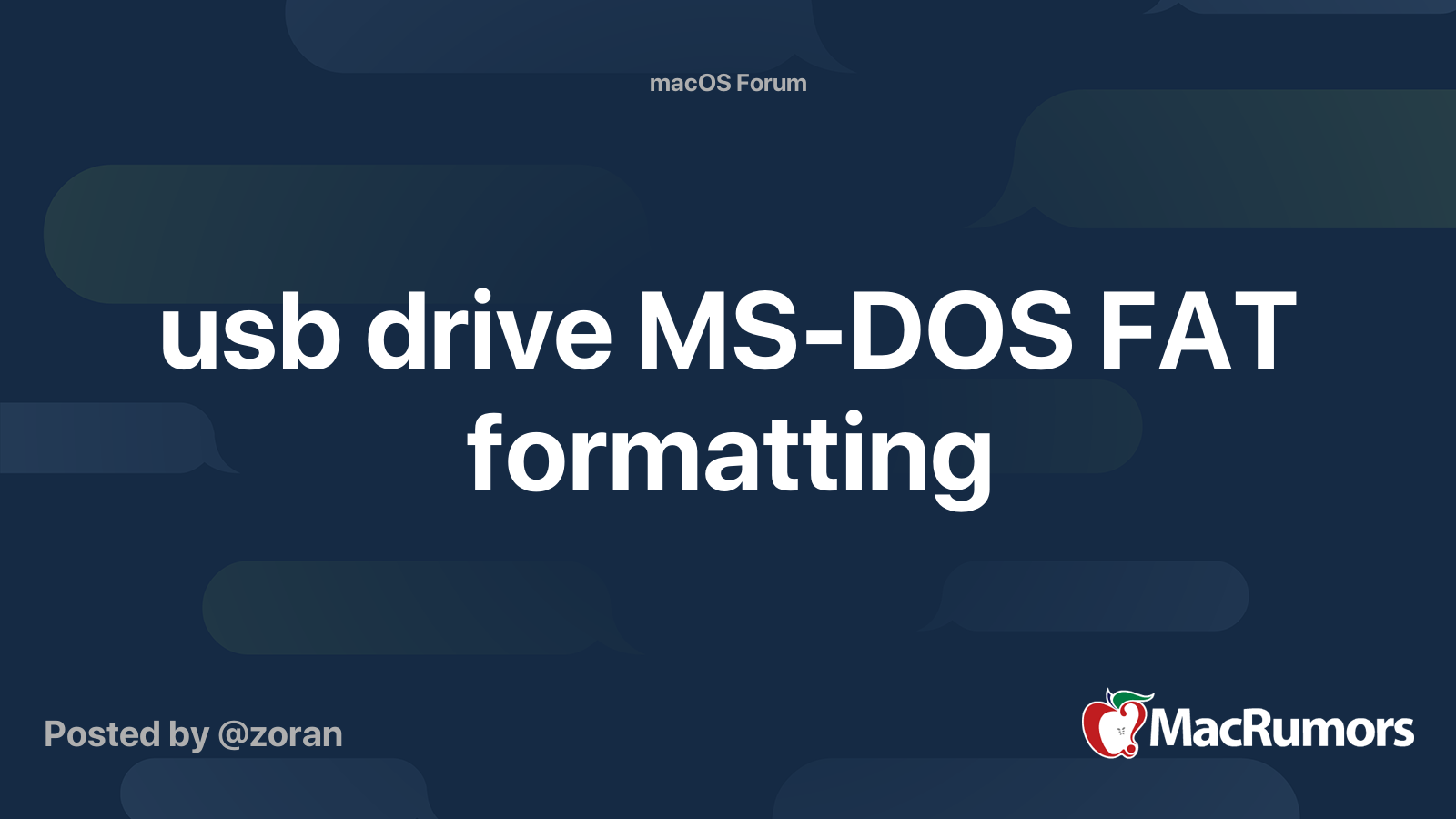 usb drive MSDOS FAT formatting MacRumors Forums