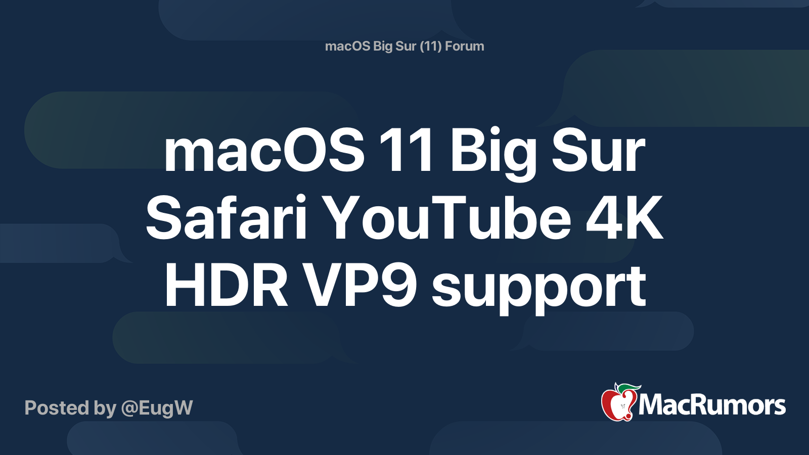macOS 11 Big Sur Safari YouTube 4K HDR VP9 support | Page 3 | MacRumors ...