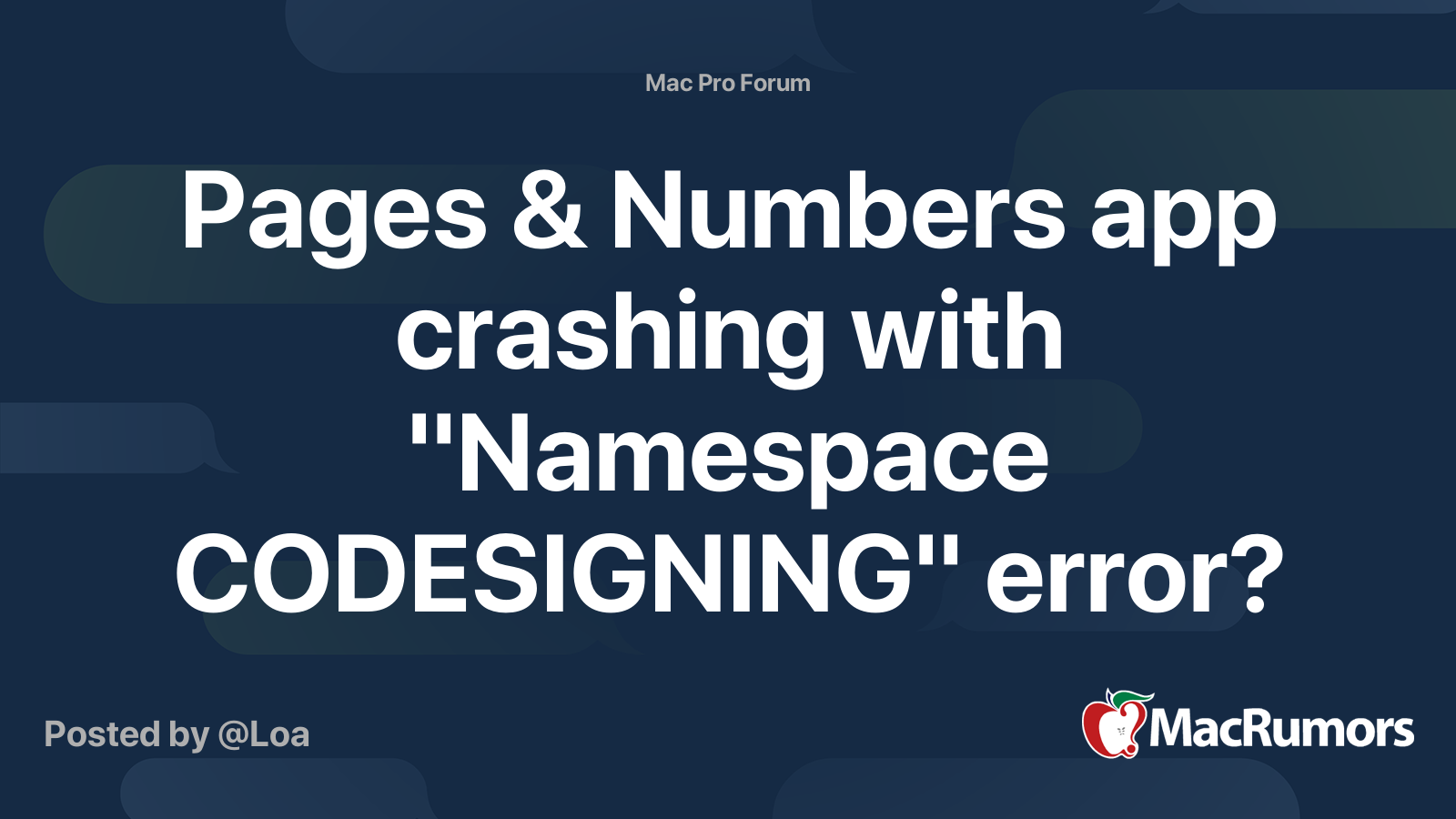 Pages & Numbers app crashing with "Namespace CODESIGNING ...