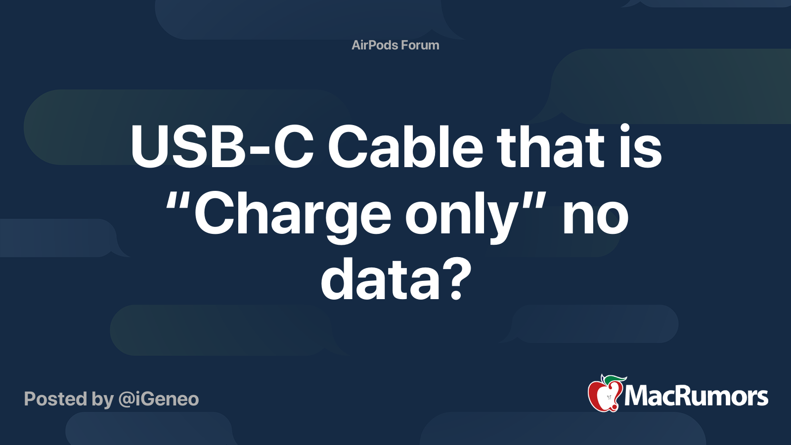 USBC Cable that is “Charge only” no data? MacRumors Forums