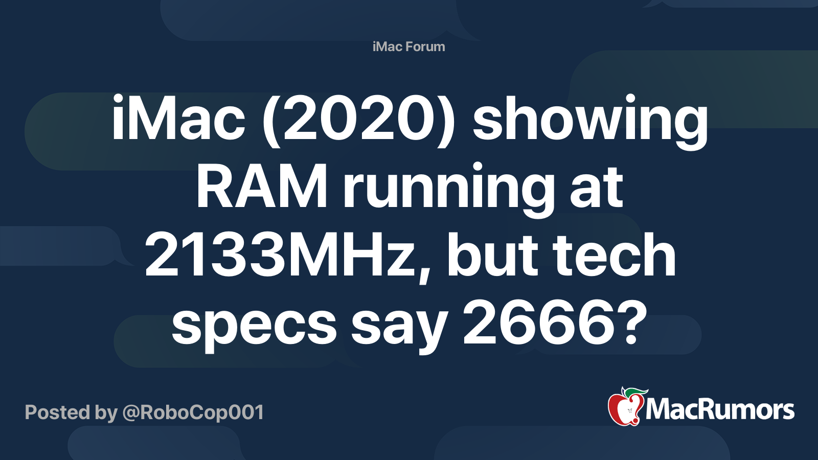 iMac (2020) showing RAM running at 2133MHz, but tech specs say