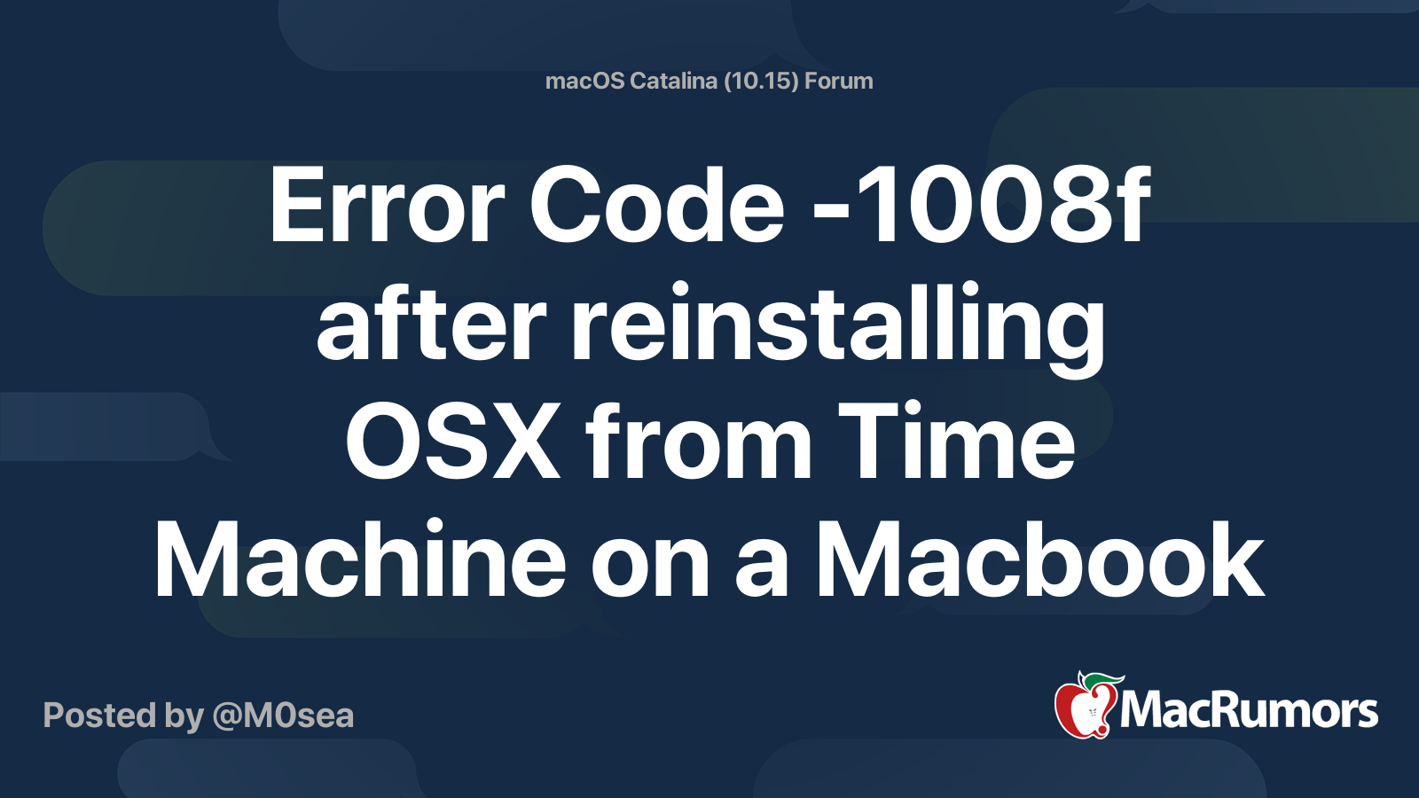 Error Code 1008f After Reinstalling Osx From Time Machine On A Macbook Pro 18 Macrumors Forums