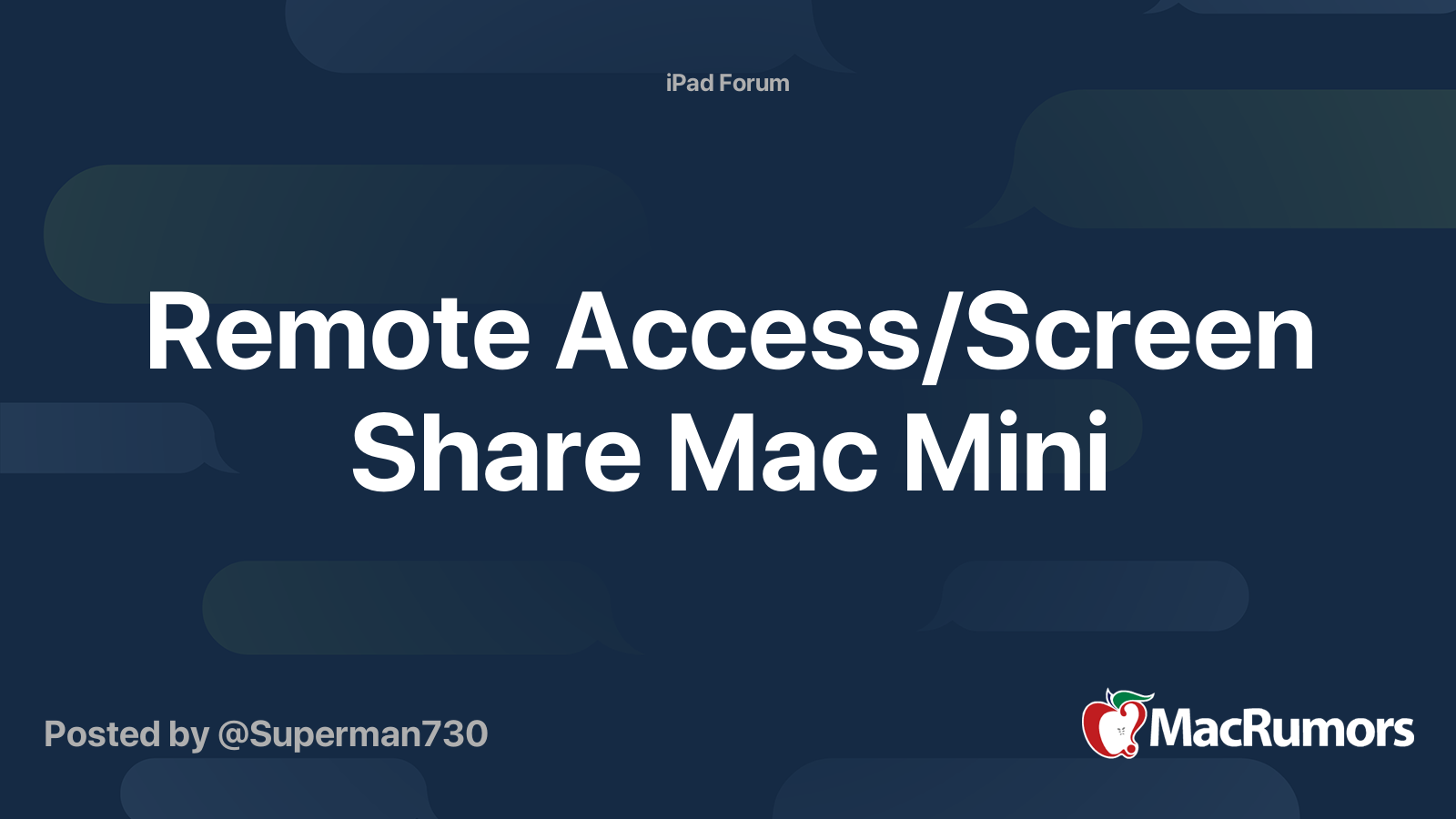 Remote Access/Screen Share Mac Mini MacRumors Forums