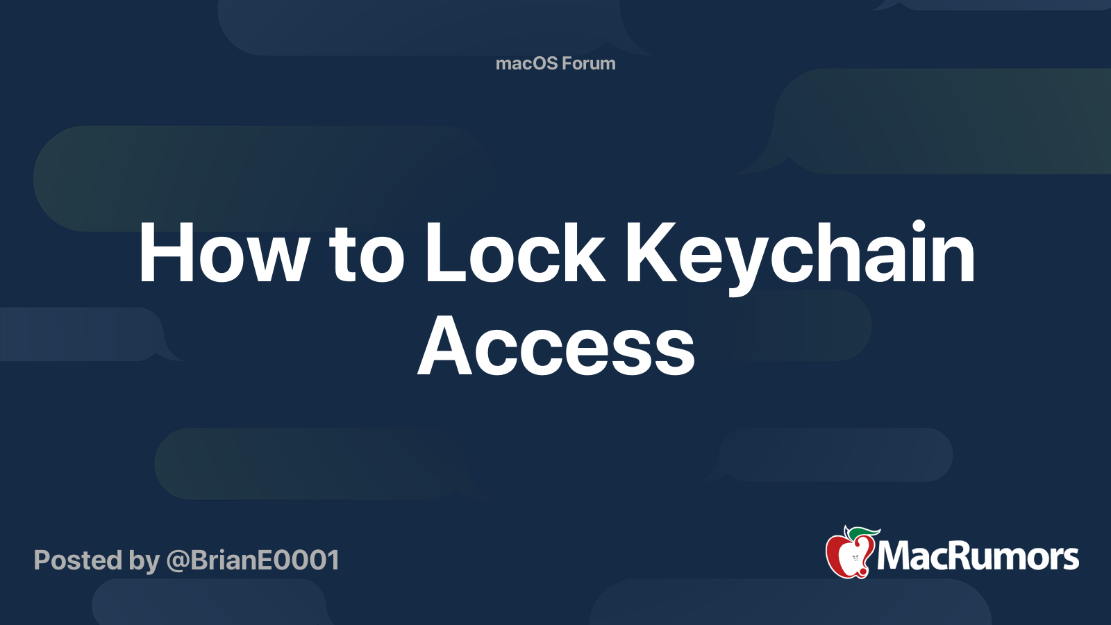How to Lock Keychain Access MacRumors Forums