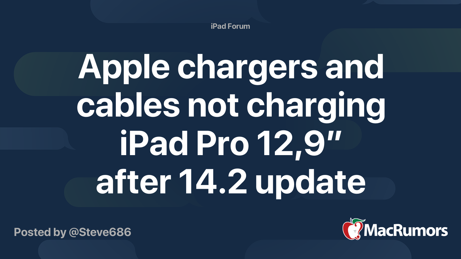 Apple Chargers And Cables Not Charging Ipad Pro 12 9 After 14 2 Update Macrumors Forums