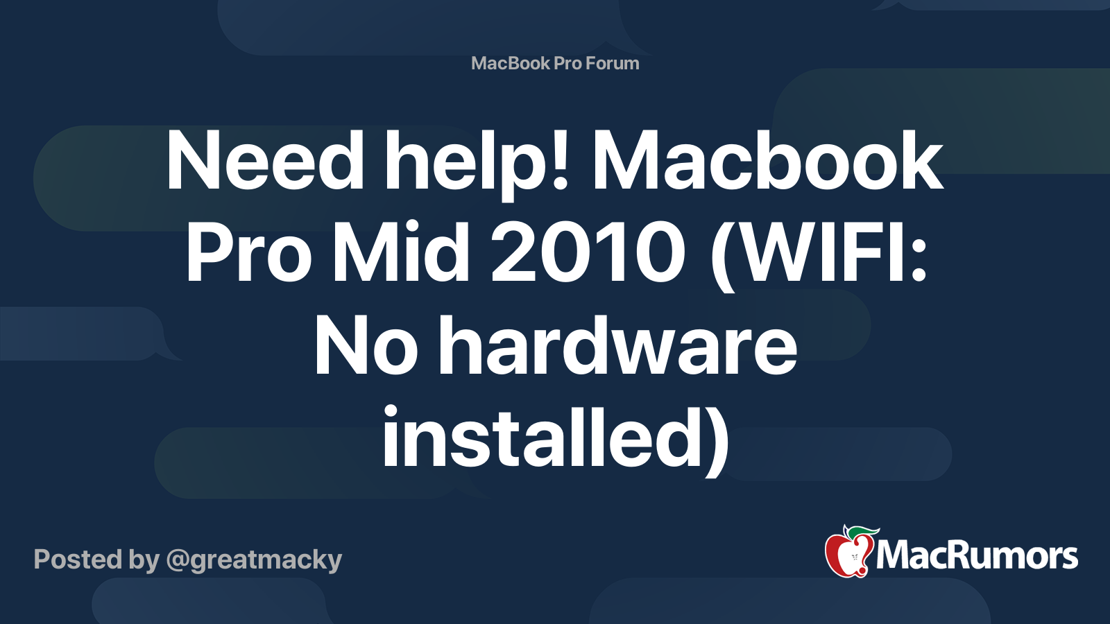Need help! Macbook Pro Mid 2010 (WIFI: No hardware installed