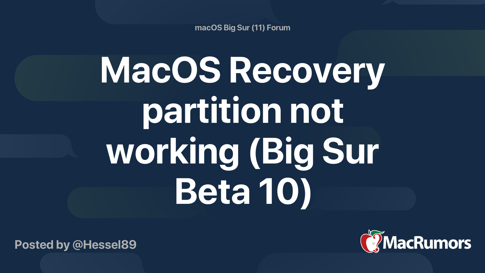 MacOS Recovery partition not working (Big Sur Beta 10) MacRumors Forums