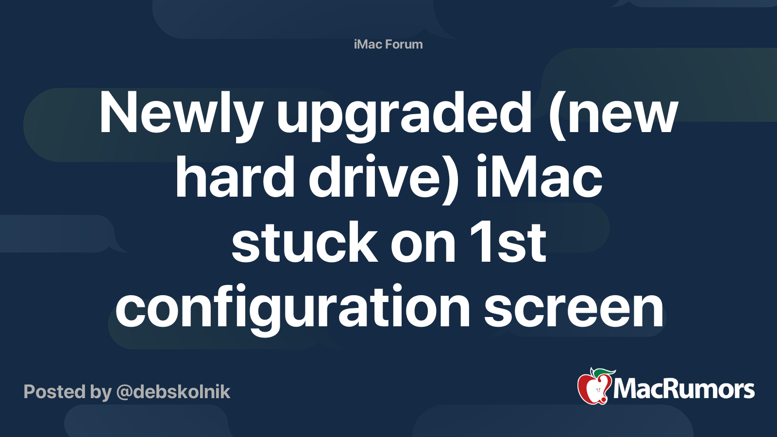 Newly upgraded (new hard drive) iMac stuck on 1st configuration screen