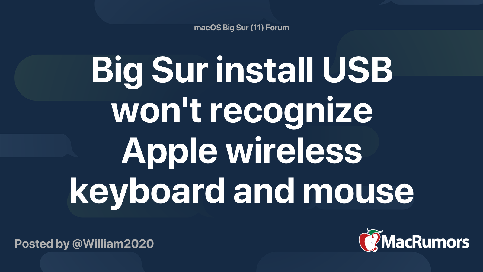 Big Sur install USB won't recognize Apple wireless keyboard and mouse