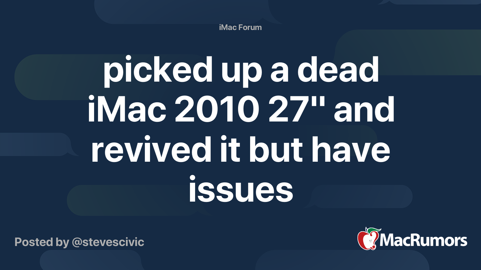 picked up a dead iMac 2010 27" and revived it but have issues ...